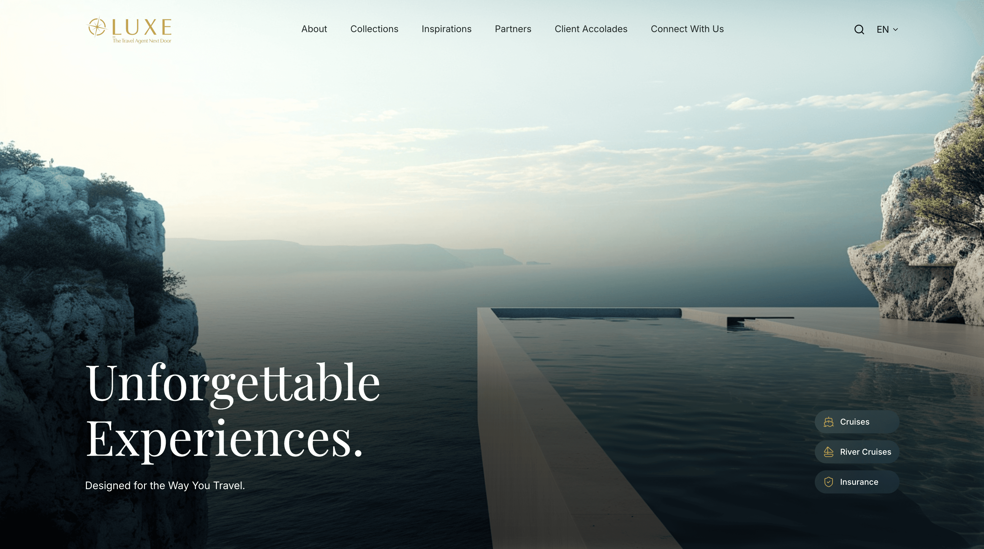 LUXE consumer-facing website hero section